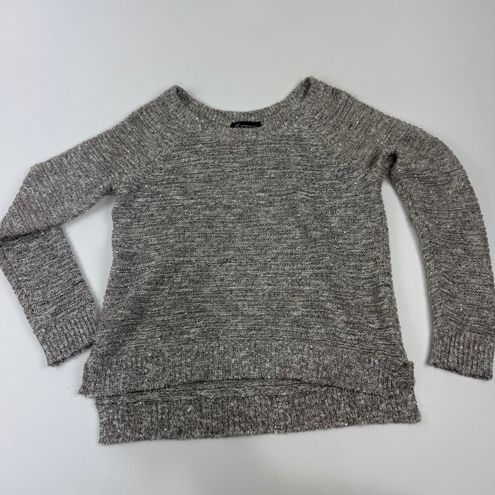 INC International Concepts Sweater Knit Tunic‎ Sequins Metallic Grey M